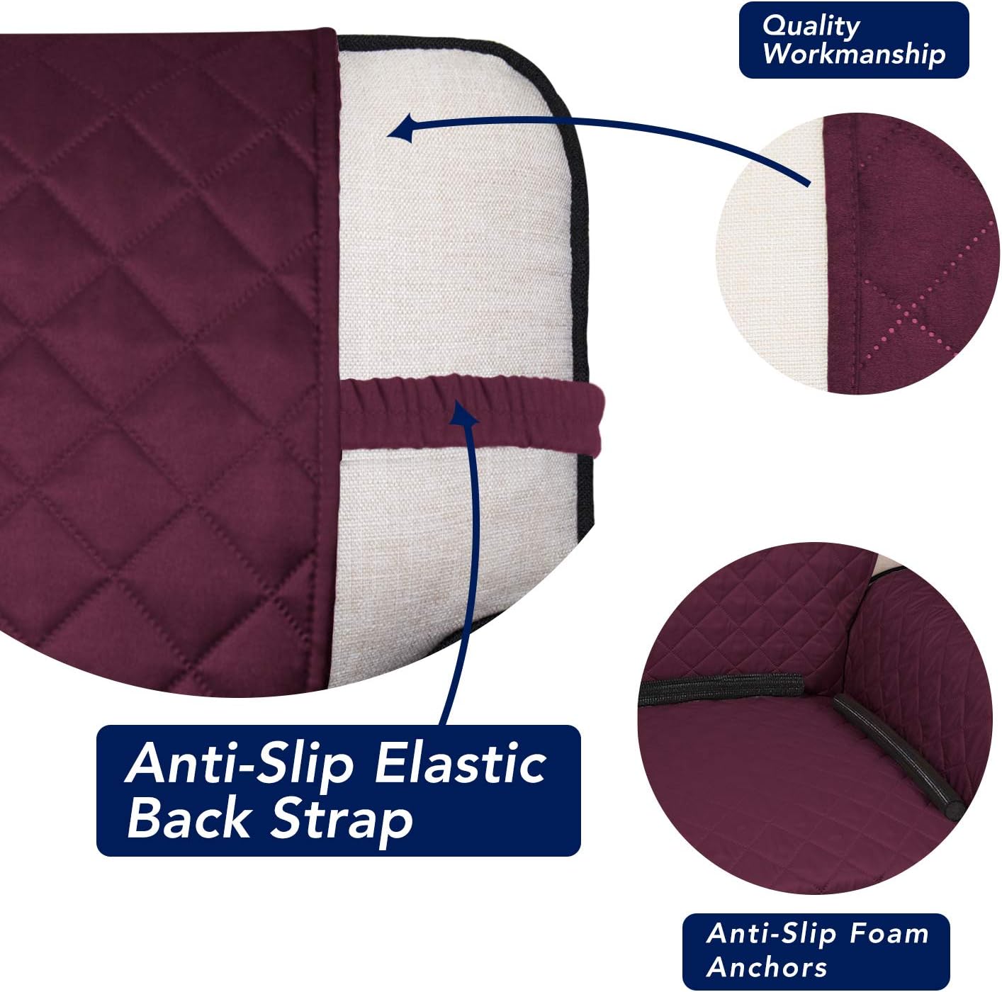 PureFit Reversible Quilted Sofa Cover, Water Resistant Slipcover Furniture Protector, Washable Couch Cover with Non Slip and Elastic Straps for Kids, Dogs, Pets (Oversized Sofa, Wine/Beige)