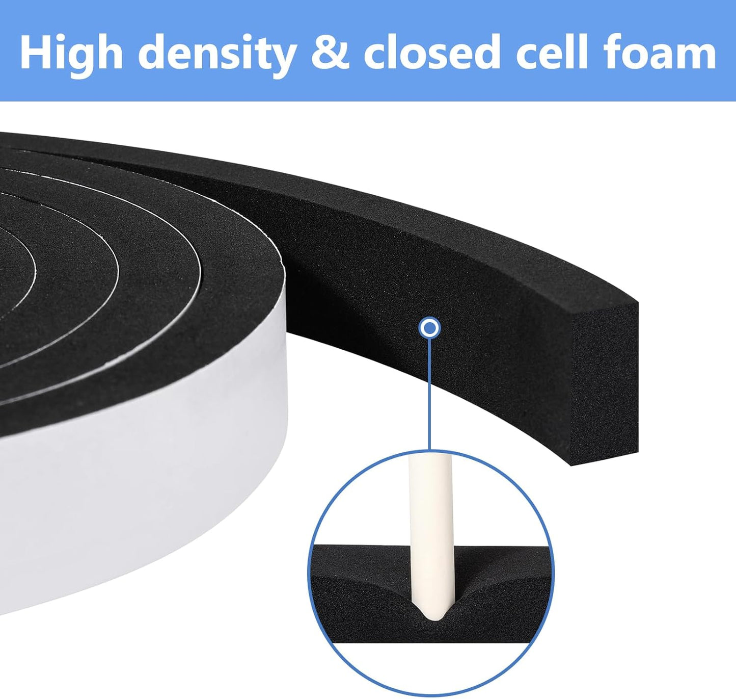 Weather Stripping Door Seal Strip- 1 Inch X 1/4 Inch X 16Feet, Strong Adhesive, Lightproof, Soundproof, Weatherproof Foam Tape Insulation for Sliding Door, Front Door Frame, Windows- Black