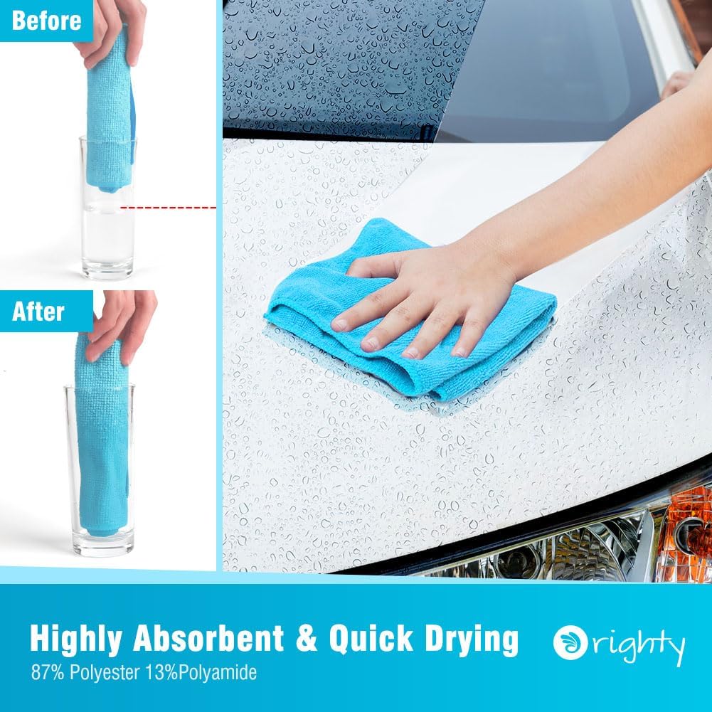 Orighty Microfiber Cleaning Cloth Pack of 60, Microfiber Towels for Cars, Highly Absorbent Car Cleaning Supplies, Lint Free Cloths Clean Rags for Car Care, House, Kitchen, 12x12 inch