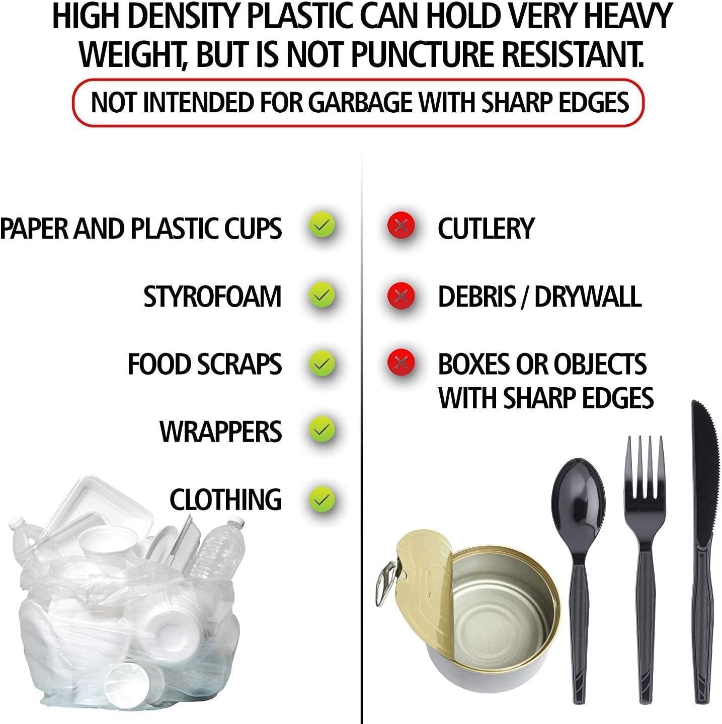 Aluf Plastics High Density Trash Bags, 12-16 Gallon, 500 Count, 16 Micron (eq), 24" x 33", Clear, For Bathroom, Office, Industrial, Commercial, Janitorial, Municipal, & Recycling