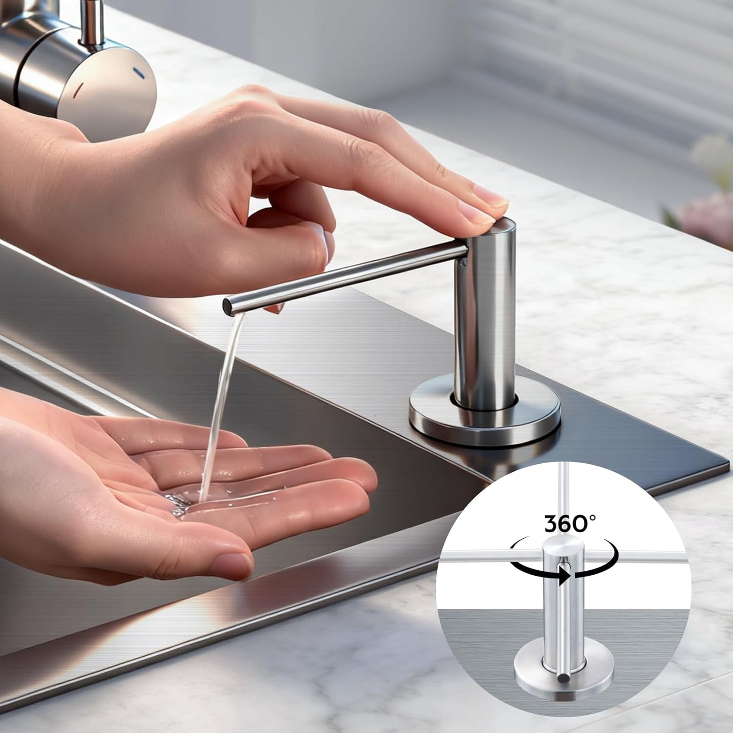GAPPO Soap Dispenser for Kitchen Sink, Built in Sink Soap Dispenser, Brushed Nickel Stainless Steel Pump Head, Lotion Dispenser with Refillable 17 OZ Bottle