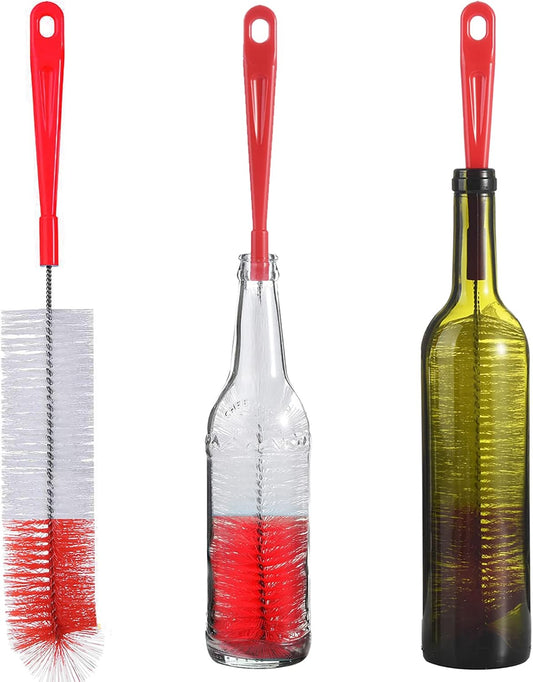 ALINK 3-Pack Long Red Bottle Cleaning Brush for Narrow Neck Beer, Wine, Kombucha, Hydroflask, Thermos, Sport Well, Carafe, Brewing Bottle Cleaner, 16 Inches