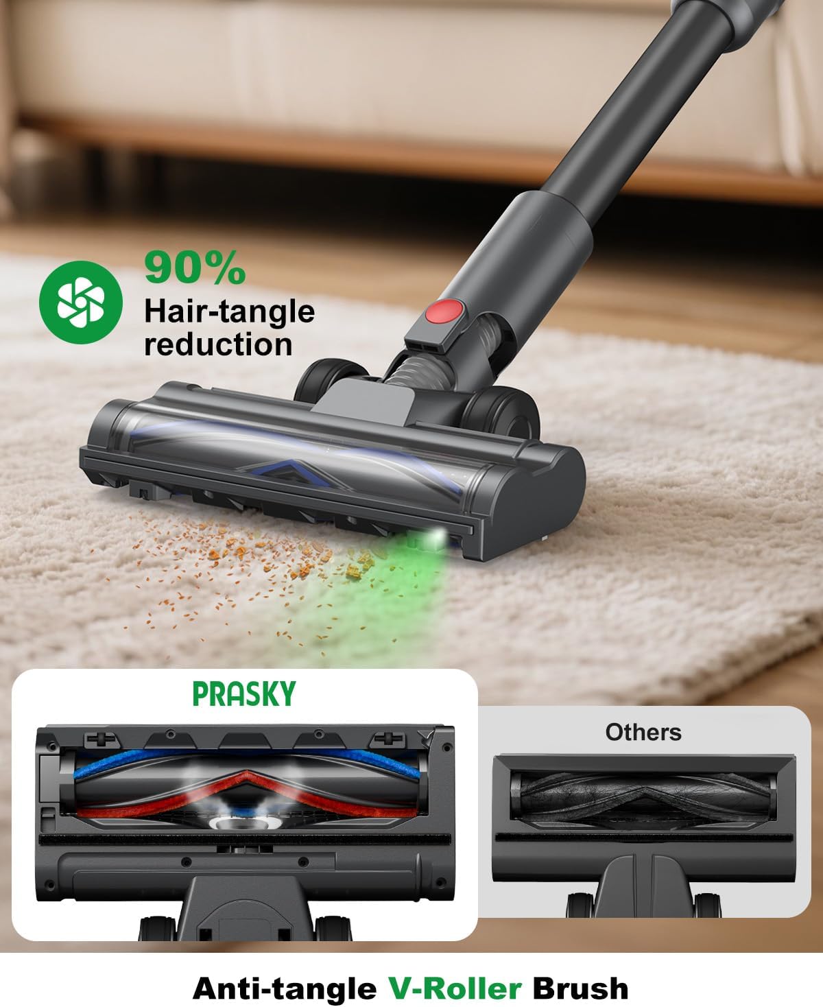 Cordless Vacuum Cleaner Bendable 6-in-1 Stick Vacuum — Lightweight with 45mins Runtime, LED Display & Headlight, Rechargeable for Carpet, Tile, Pet Hair & Hardwood Floors (Purple)