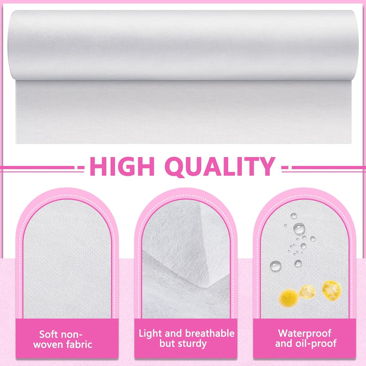 Tudomro 2 Roll Disposable Non Woven Bed Sheets 24 x 71 Inch Massage Table Paper Covers Non Woven Fabric Massage Sheets Waterproof Spa Breathable Bed Cover for Beauty Salon, Hotels(White, Pink)