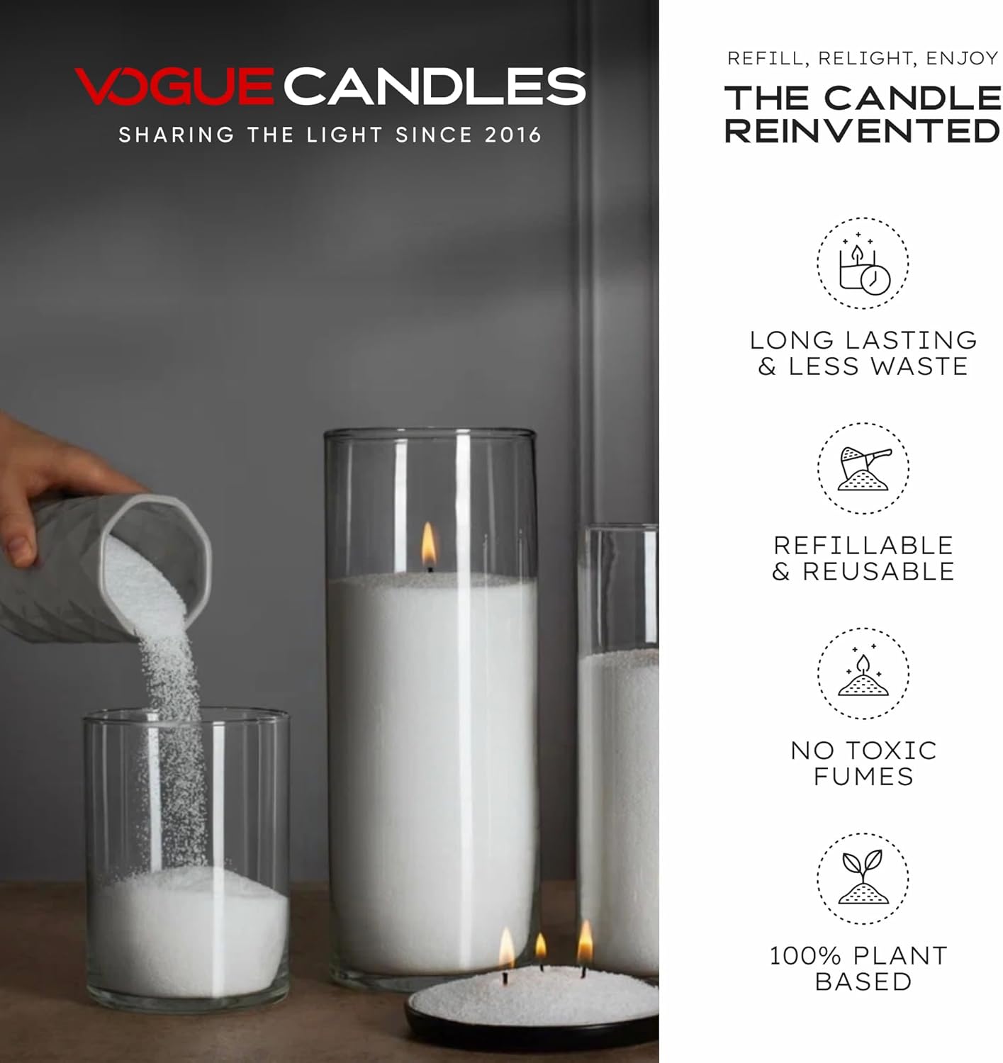 Vogue Candles 5LB Candle Sand with 50 Wicks | Bulk Refillable Plant-Based Granules for Custom Candle Making | Unscented, Clean Burn, Smoke-Free, Vegan Candle Refill Kit- Red
