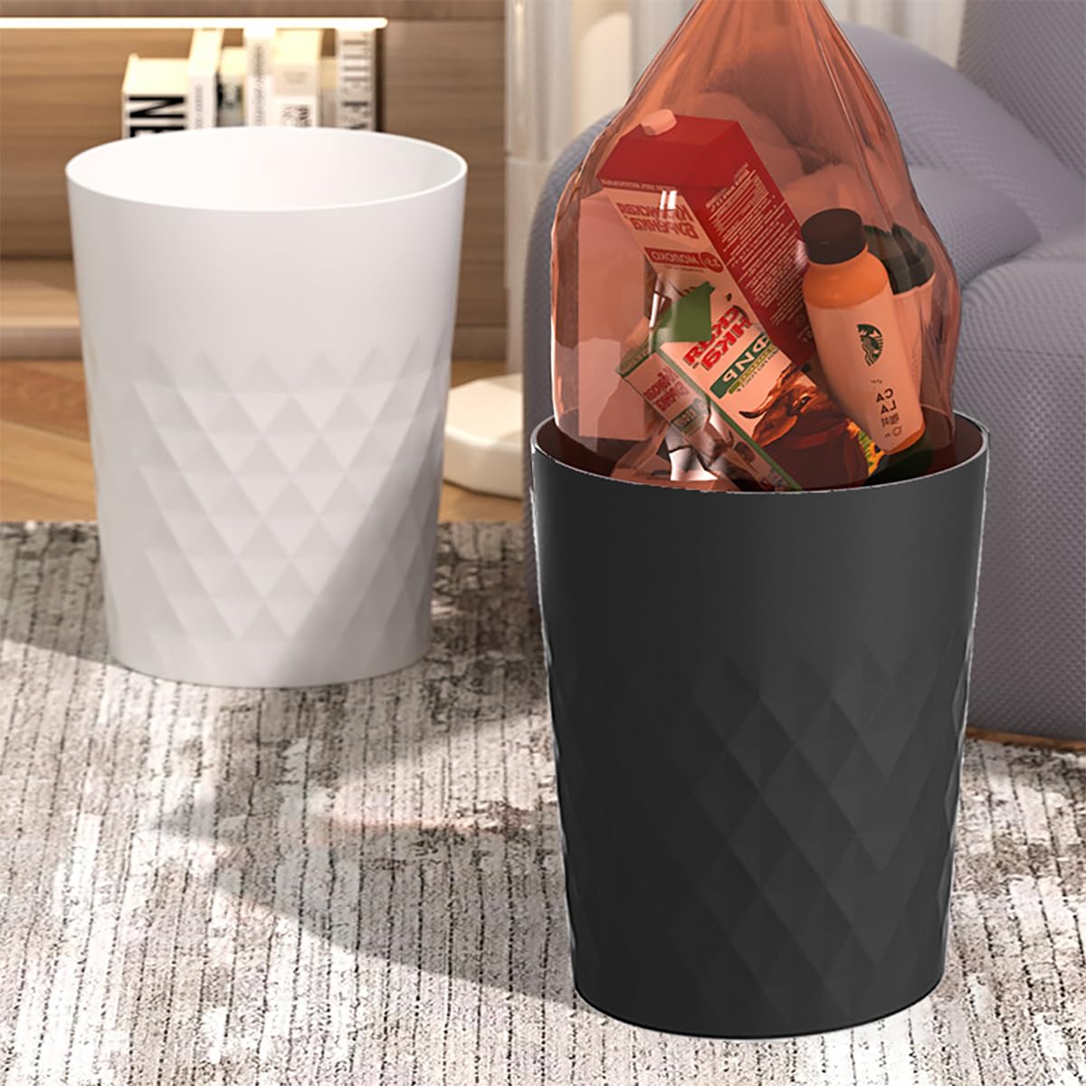 2 Pack Small Trash Can 1.8 Gallon Bathroom Garbage Can Waste Basket Recycling Bin for Dorms Bedrooms Offices Kitchens, White