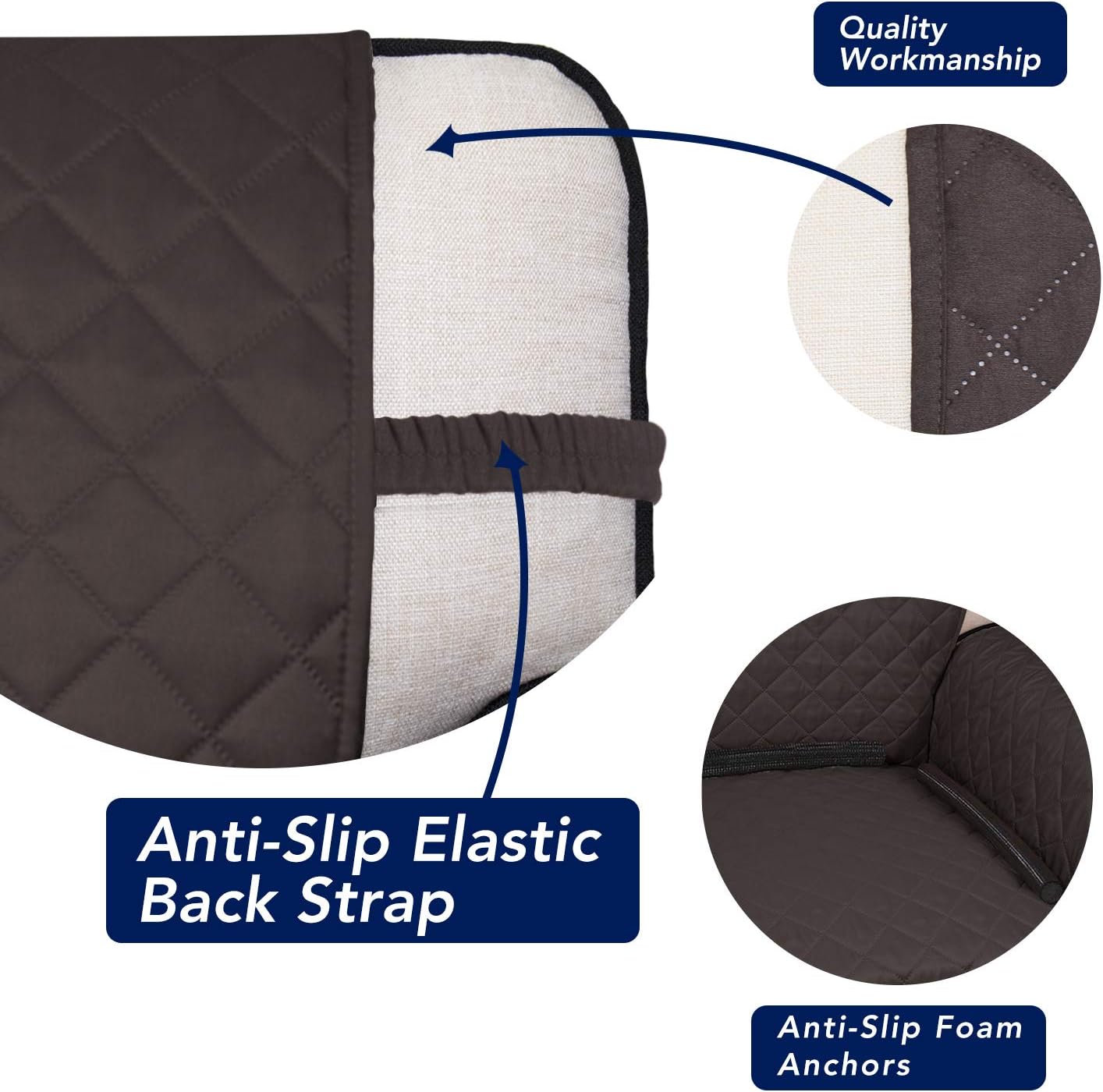 PureFit Reversible Quilted Sofa Cover, Water Resistant Slipcover Furniture Protector, Washable Couch Cover with Non Slip and Elastic Straps for Kids, Dogs, Pets (Oversized Sofa, Chocolate/Beige)