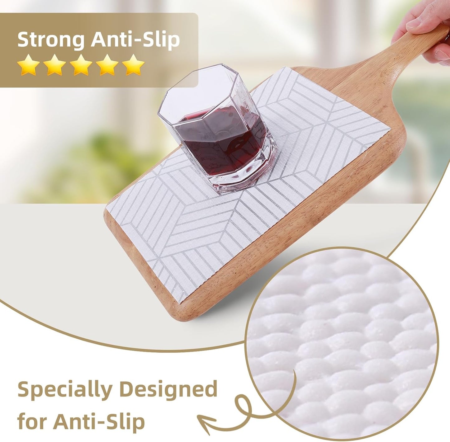Shelf Liners for Kitchen Cabinets Non Adhesive Shelf Liner Paper Non-Slip Thickened Drawer Liner Easy to Clean for Tool Box Refrigerator with Knife and Tape Measure, Silver Geometric, 17.3 x 236.2 in