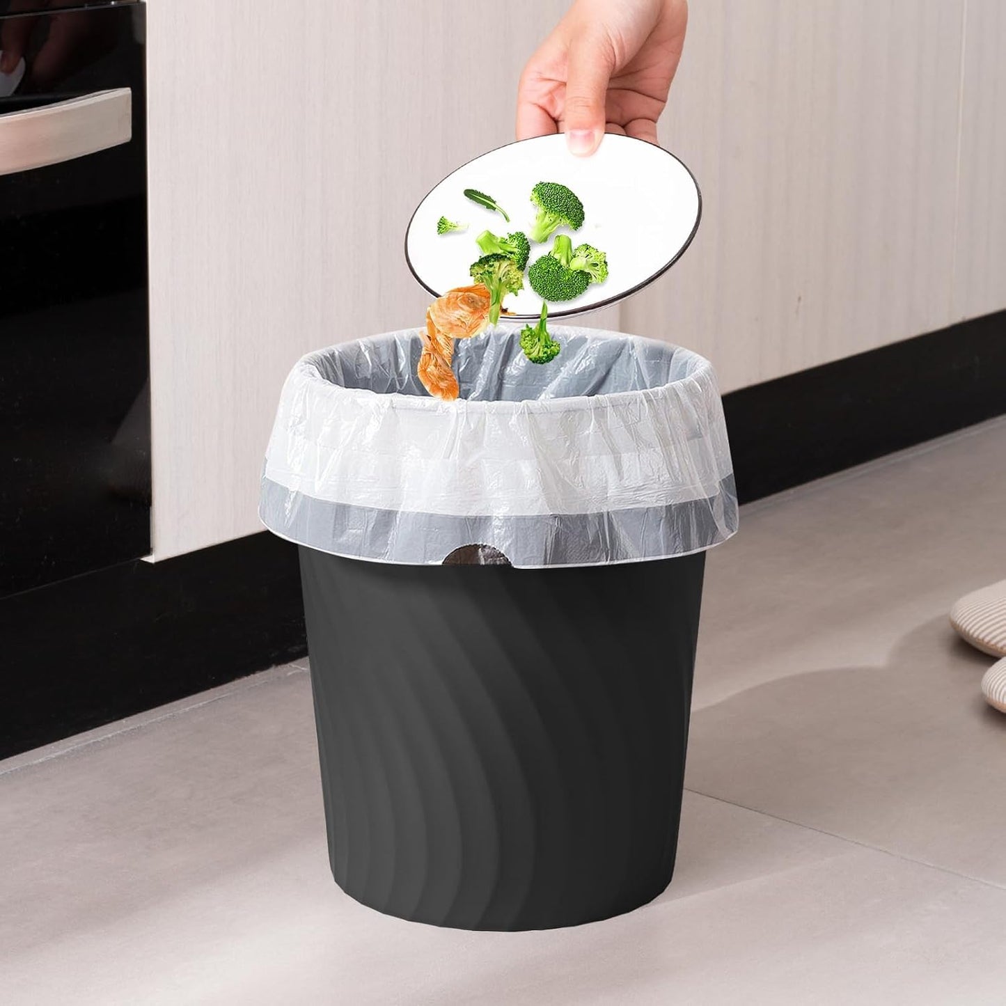 YGJT Small Trash Can, 3 Pack 1.8 Gallons Bathroom Trash Can, Slim Waste Basket, Round Garbage Can, Plastic Trash Bin for Kitchen, Dorm, Bedroom, Office, Living Room, Study, Compact Spaces(Black)
