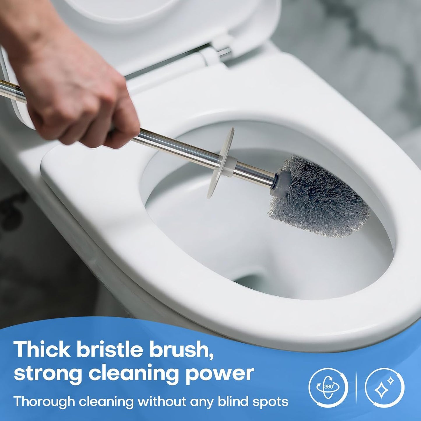 Marble Colored Toilet Brush and Holder Set,Stainless Steel Long Handle and Marble Colored Base for Bathroom Deep Cleaning，Space Saving for Storage，Drip-Proof，Grey