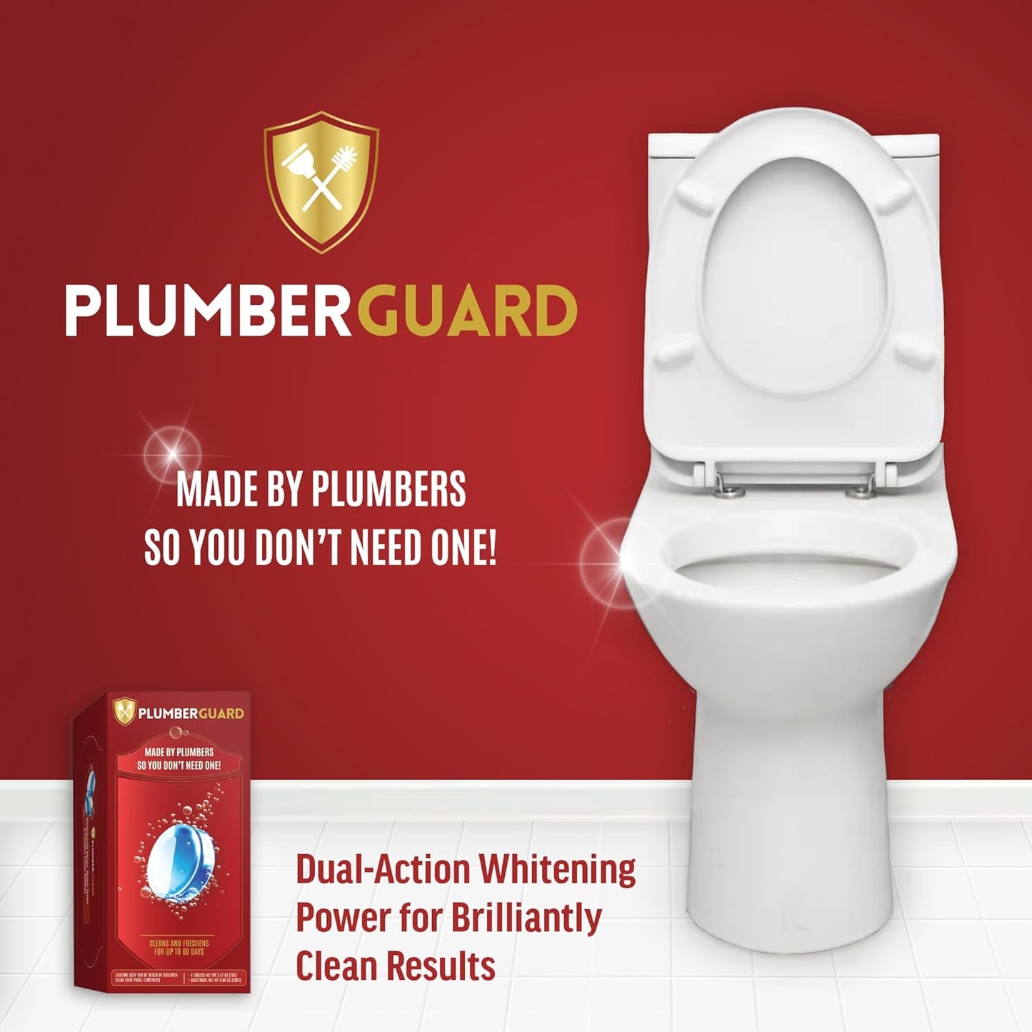 Toilet Tablets 4 Pack | Bleach & Chlorine Free, Dual-action Whitening with 1% Hydrogen Peroxide | Plumbers' Choice | Automatic Toilet Bowl Cleaner Tablets | Long-lasting Cleaning Supplies