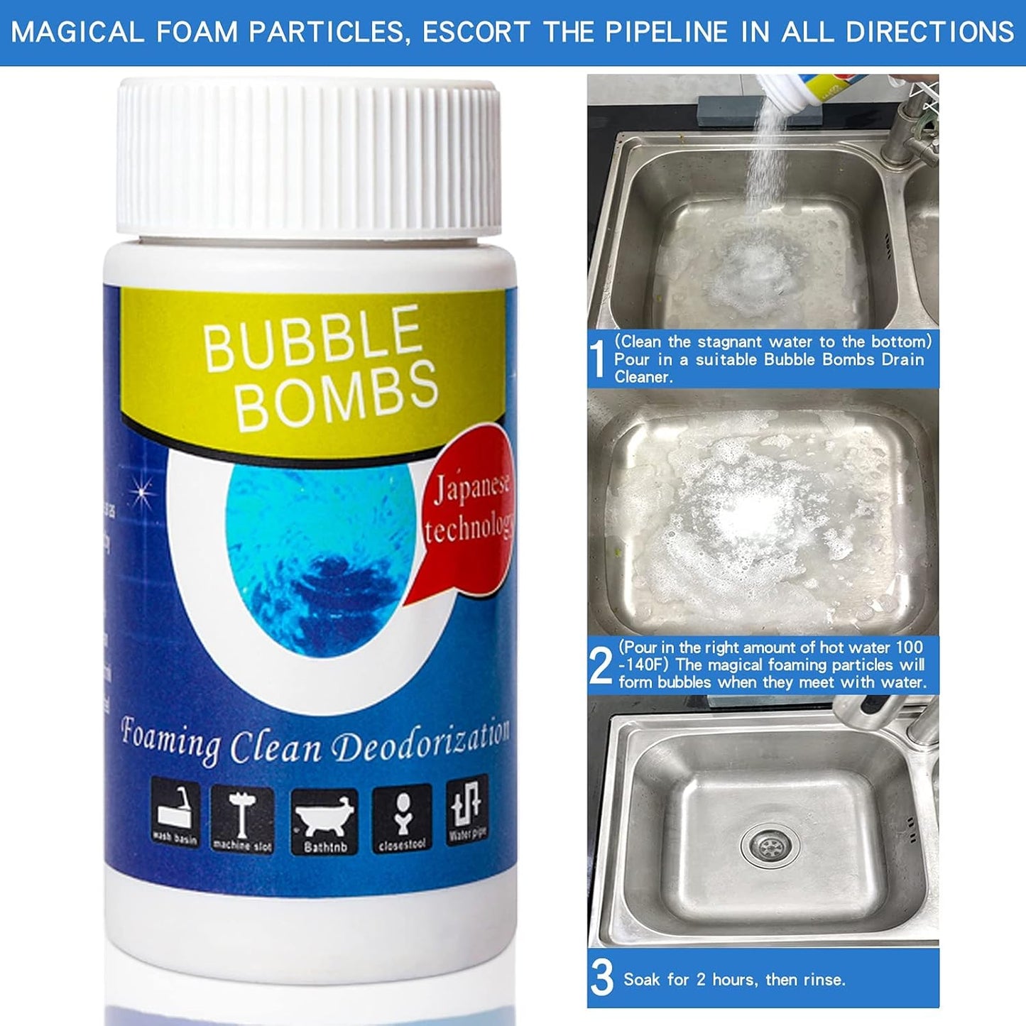 6 Pcs Bubble Bombs Drain Cleaner, Pipe Dredge Deodorant, Quick Dredge Pipeline, Powerful Sink Drain Cleaner, Magic Fast Foaming for Kitchen Toilet Pipeline Quick Cleaning Tool