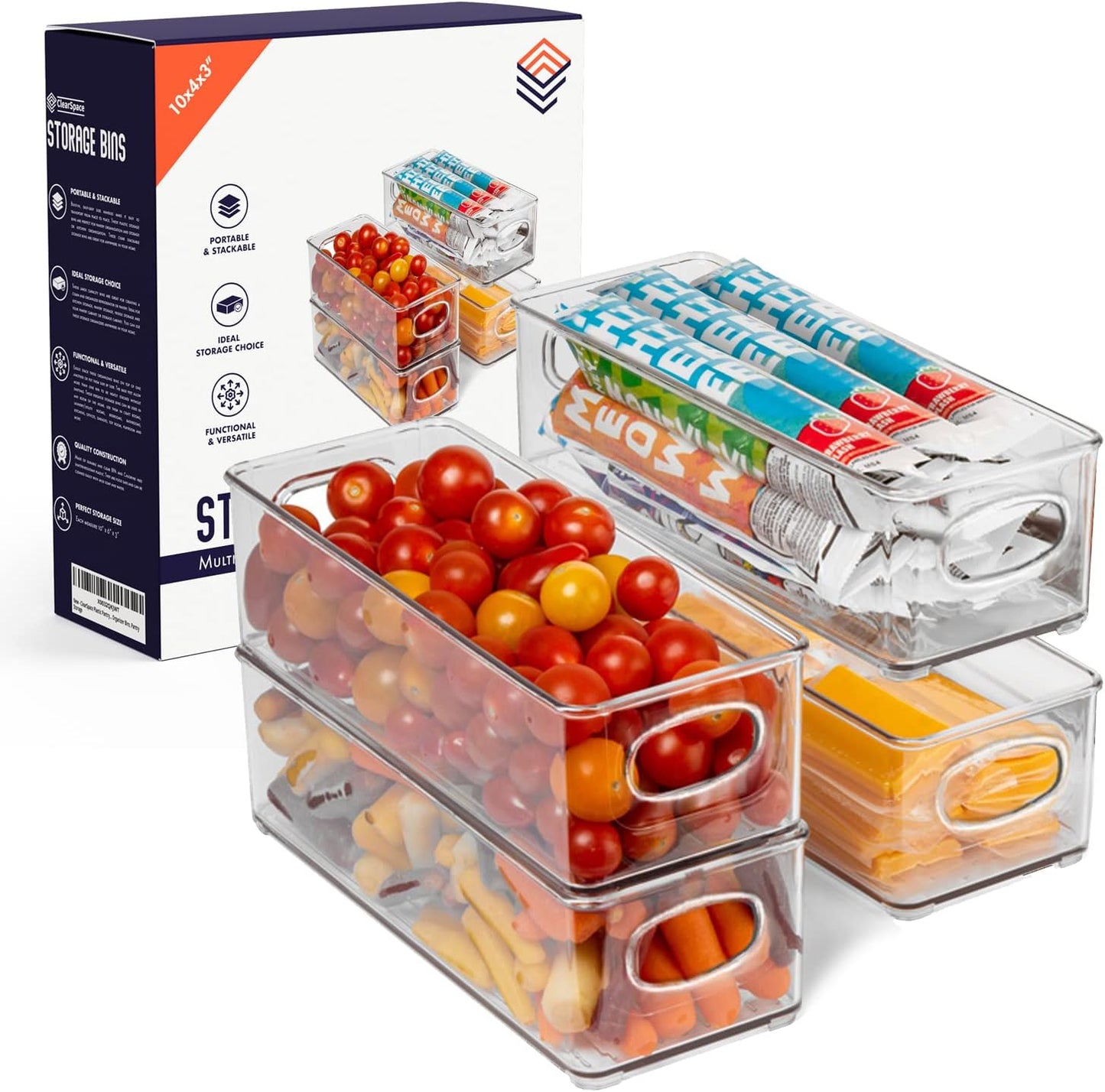 ClearSpace Plastic Pantry Organization and Food Storage Bin – Great Kitchen Storage – Fridge Organizer Bins – 4 Pack