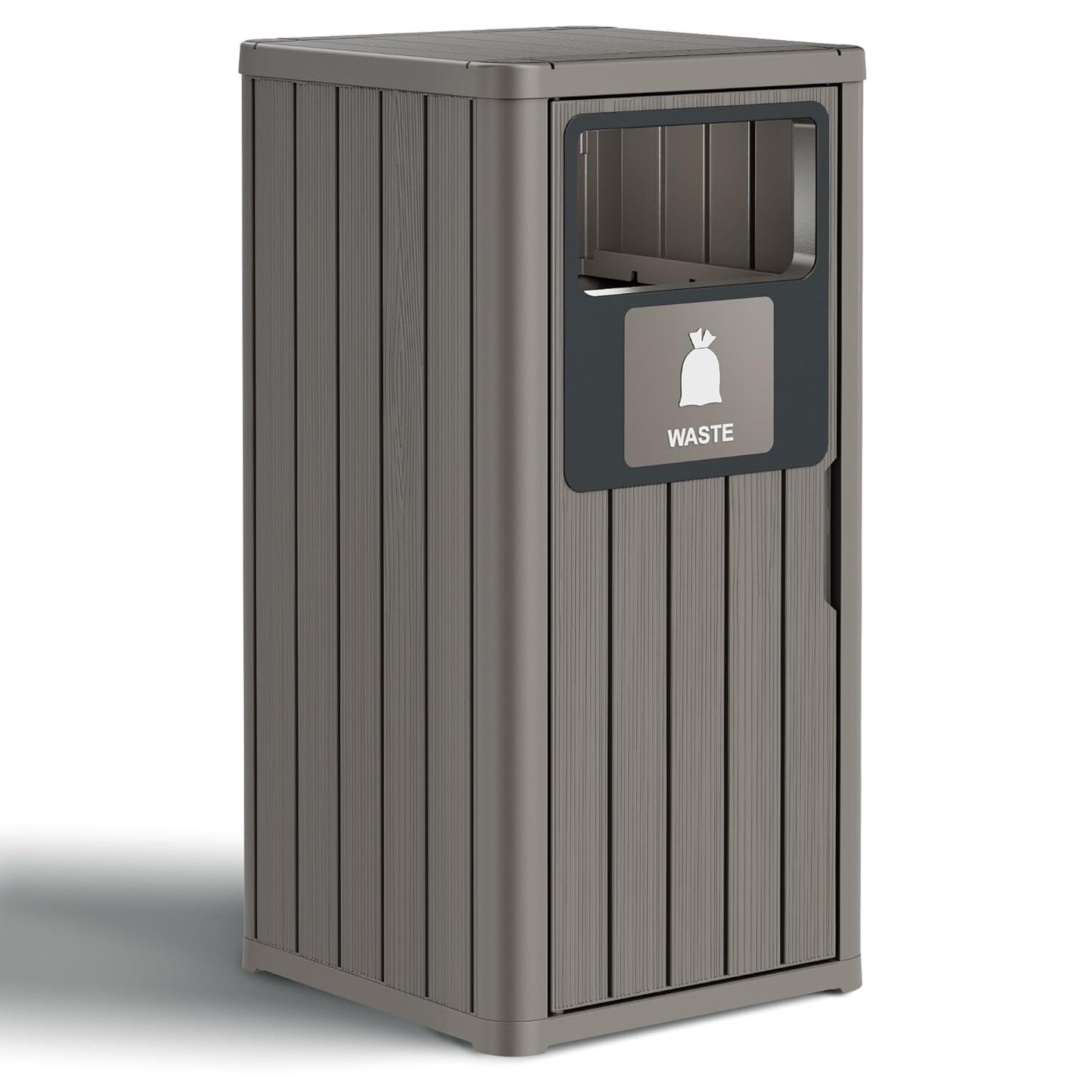 Outdoor Trash Can Waterproof Resin Garbage Can with Garbage Labels Outdoor Trash Bin for Patio, Garden,Kitchen