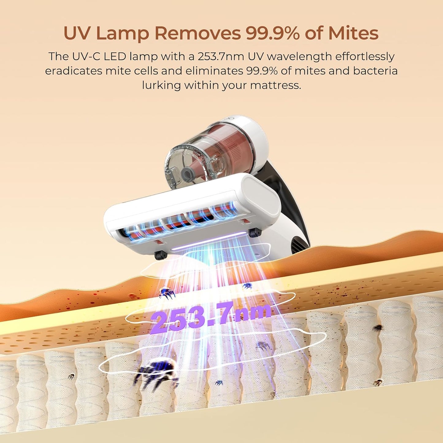 JIGOO J200 Improve Sleep Mattress Vacuum Cleaner Uv Sanitizing, Deep Cleaning Bed Vacuum Non-Destructive Fabrics, 99.9% Effective Filtration for Allergy Sufferers