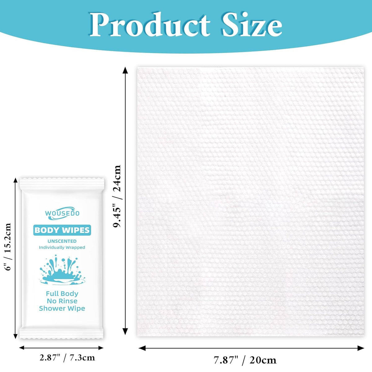 300 Pcs Ultra Thick Soft Large Body Wipes Individually Wrapped(7.87" x 9.45"),Shower Wipes for Adults Bathing No Rinse,Personal Cleansing Wipes for Travel Gym,Bulk Deodorant for Homeless(White)