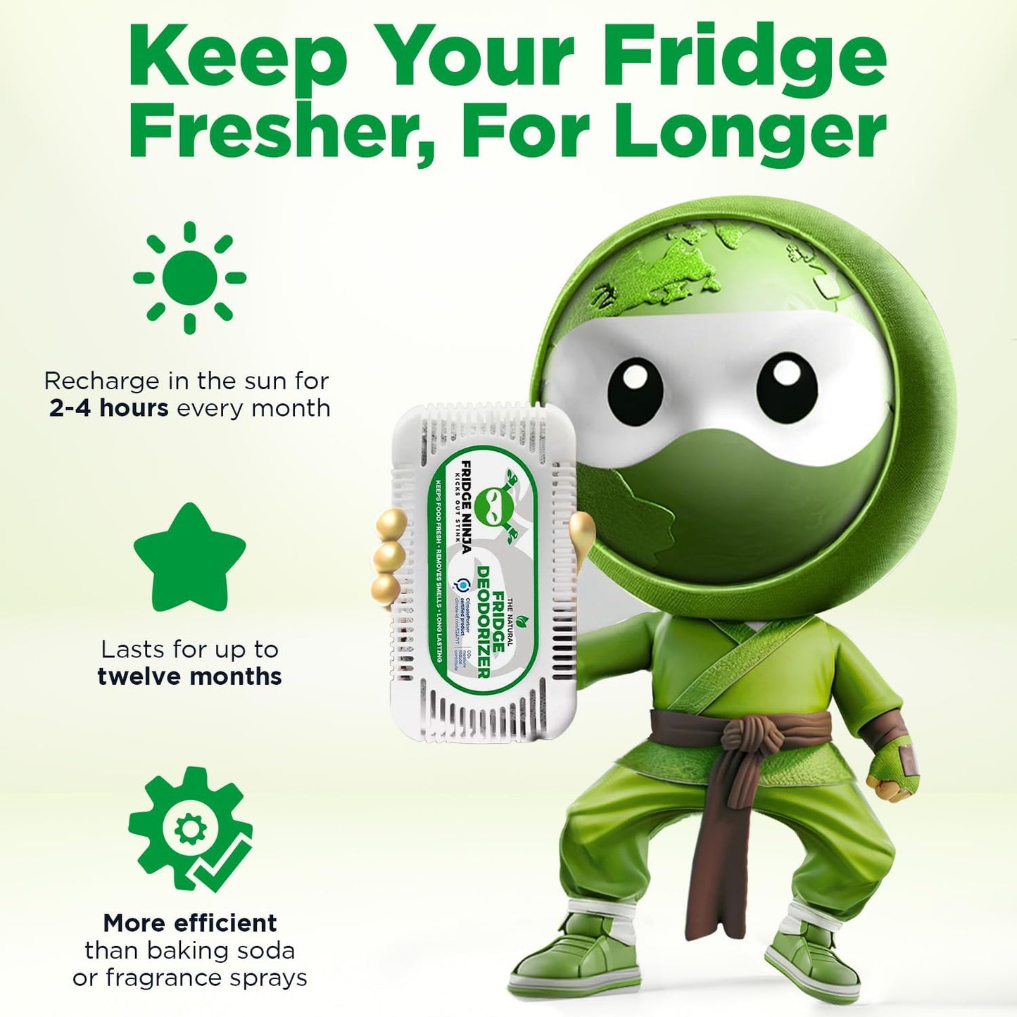 Fridge Ninja Fridge Deodorizer (4 Pack) - More Effective Than Baking Soda - Natural and Unscented Activated Charcoal Refrigerator Deodorizer and Odor Eliminator for Freezers, Coolers, and Lunch Boxes