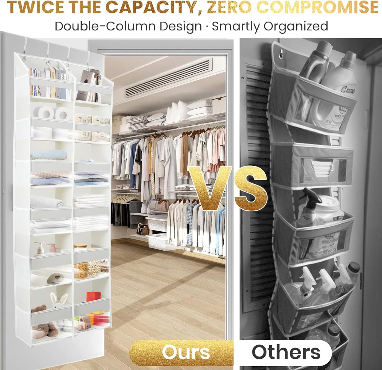 HOMELUX THEORY Heavy Duty Over the Door Organizer - Extra Wide Clear Closet Organizers And Storage, Hanging Storage Door for Bedroom & Baby Nursery, 1PC Transparent