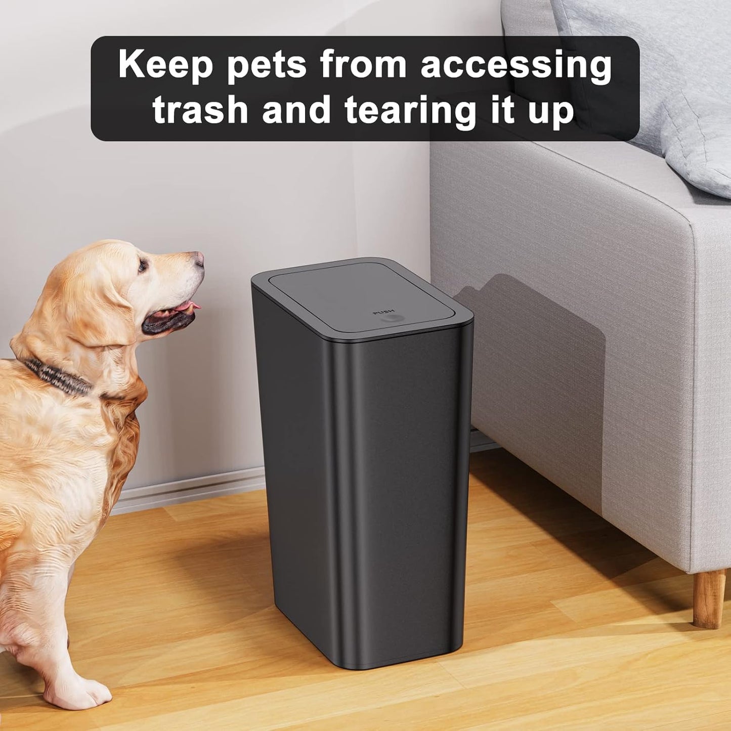 N. NETDOT Bathroom Trash Can with Lid 3 Pack Set, 2 Packs 4 Gal Slim Kitchen Trash Bin and 1 Pack 2.6Gal Garbage Can, Small Trash Can/Trash Bin/Waste Basket for Bedroom (Black, Pack of 3)