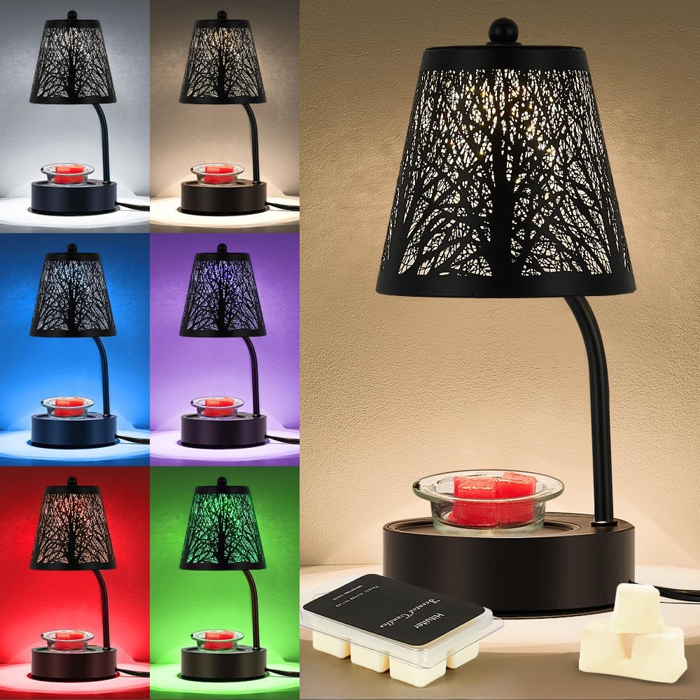 Black Tree ﻿Candle Warmer Lamp, LED Colors Changing Candle Warmer with Timer, Bedroom Living Room Home Decor Wax Melting Warmer for Jar Candles (Black Tree)