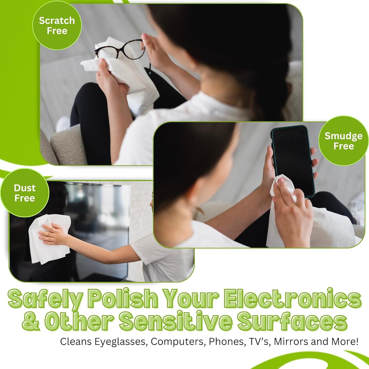 10-Pack Reusable Cleaning Cloths for Streak-Free Windows, Mirrors & All-Purpose Cleaning – Chemical-Free, Absorbent, Non-Abrasive, 16" x 16" White Cleaning Rags, Made in The USA