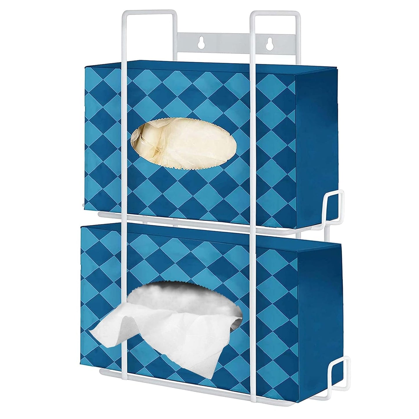 Stock Your Home (White Metal Double Gloves Dispenser, Tissue Box Shelf, Glove Box Holder Wall Mount, For Kitchen, Cleaning Closet, Lab, Exam, Office