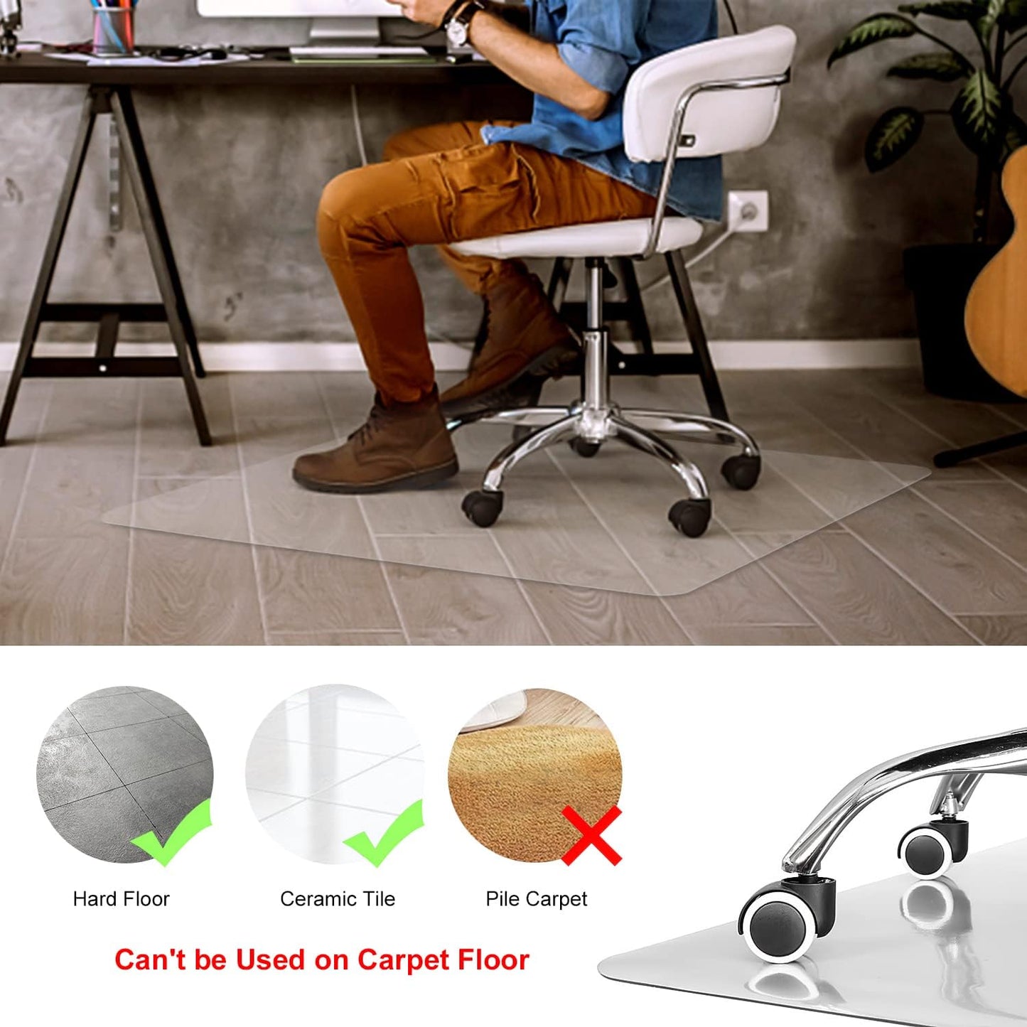 Kuyal Clear Chair Mat, Hard Floor Use, 57" x 44" Transparent Office Home Floor Protector mat Chairmats (57" x 44" Rectangle)