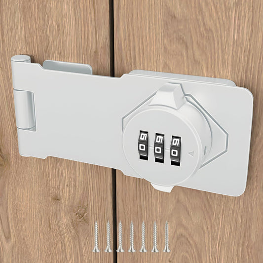 Keyless Combination Lock –3-Digit Combination Lock for Cabinet Doors – Twist Knob Hasp Latch Lock with Password Code – Zinc Alloy Cabinet Door Latch for Kitchen Drawers, Cabinets, Cupboard (White)