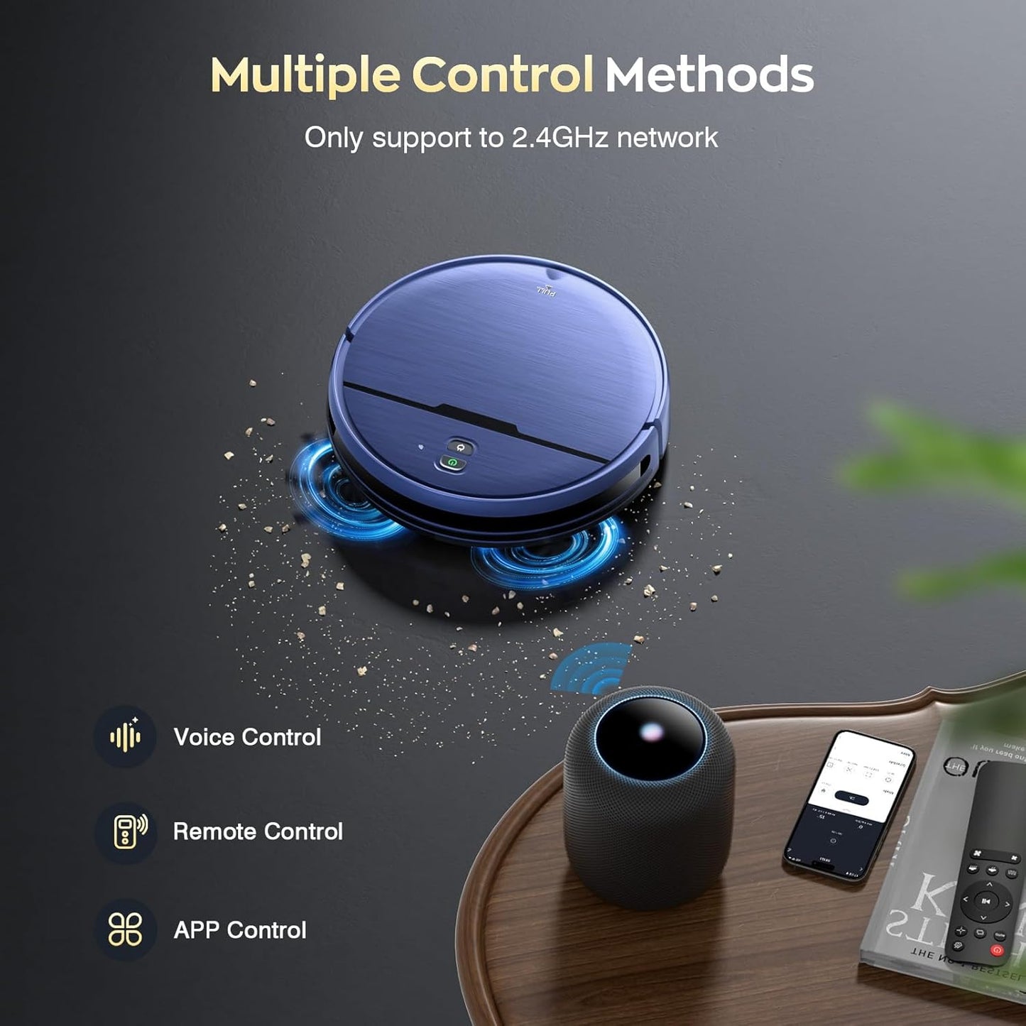 Robot Vacuum and Mop Combo with APP/Voice/Remote Control, 2 in 1 Vacuuming & Mopping Robot, Schedule, Strong Suction, Tangle-Free, Slim & Quiet, for Homes with Pets, Low Pile Carpet & Hard Floors