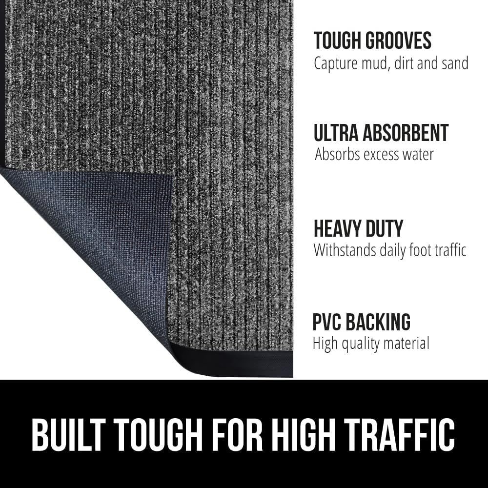 GORILLA GRIP Traffic Guard Door Mat, 70x24, Heavy Duty Welcome Mats, Commercial Office Space Doormat, Waterproof, Fade Resistant, Strong Rubber Backing, Low Profile, Shoe and Boot Scraper, Gray