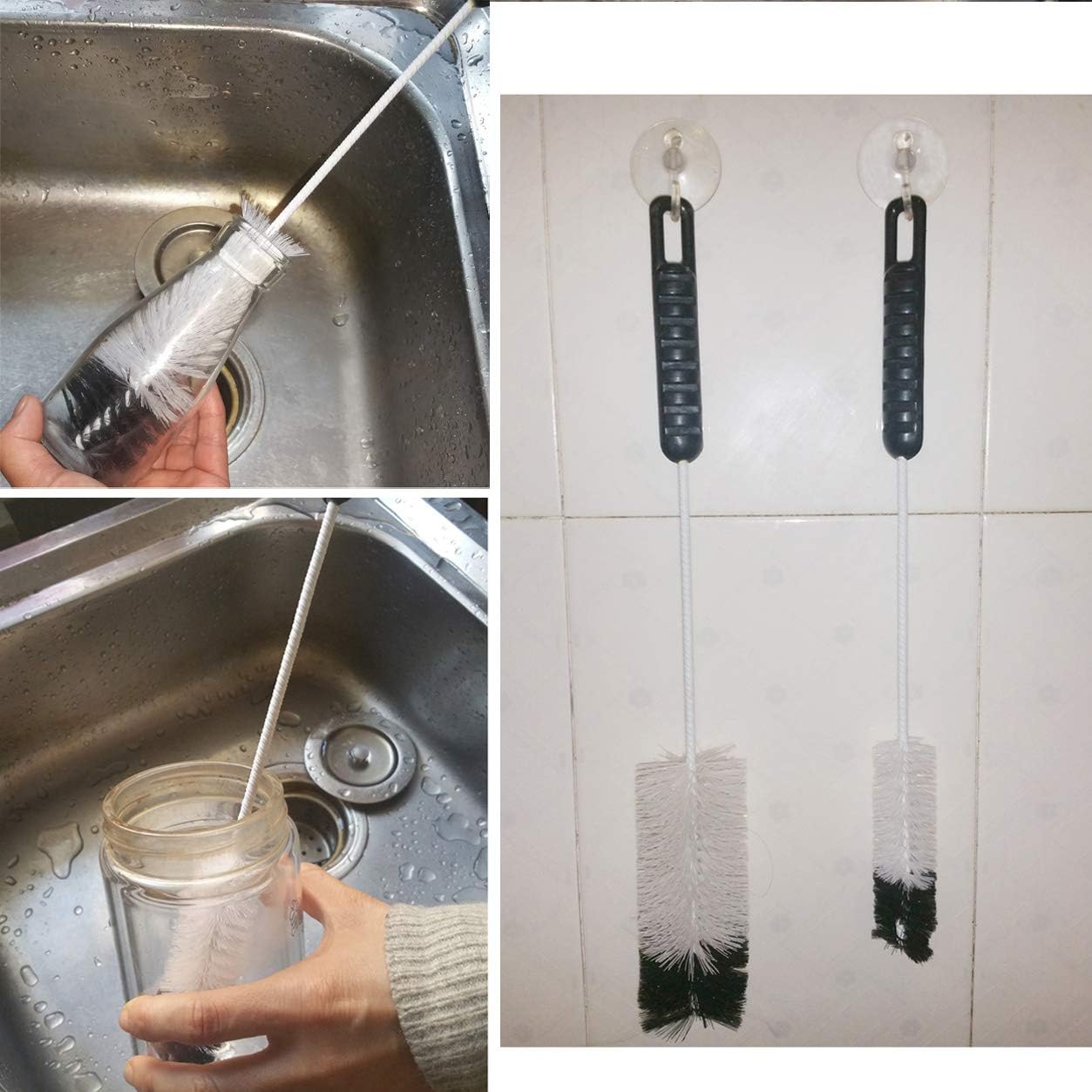 NewFerU Wire Bottle Cleaning Brush Set Small Large Thin Long Handle, Utility Cleaner Bendable Flexible for Narrow Neck Skinny Spaces of Water Beer Wine Baby Bottles Pipe Tube Flask Decanter (8)