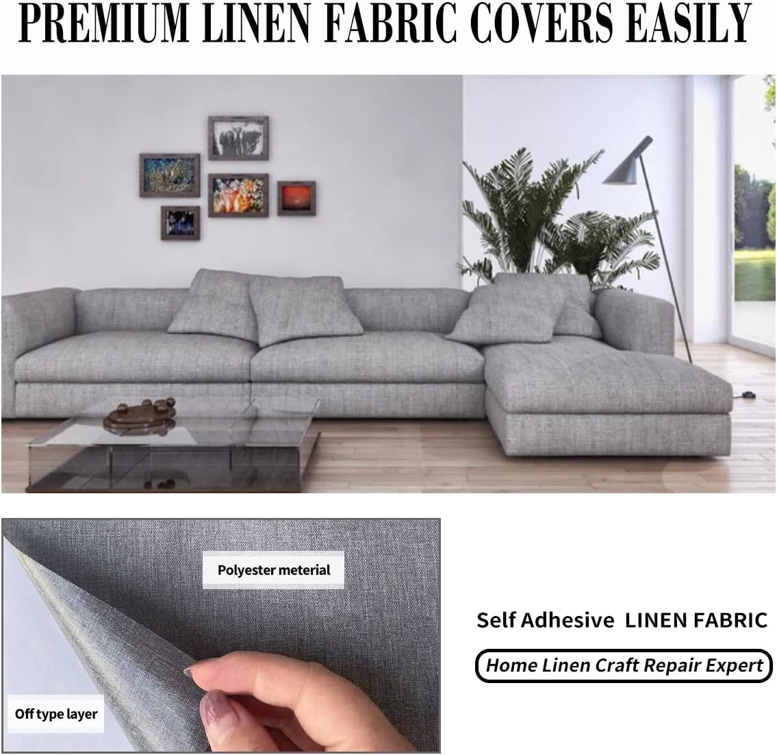 Fabric Repair Patches, 17X158 Inch Linen Repair Tape Self-Adhesive Fabric Patches Durable, DIY Large Linen Tape for Sofa, Couches, Furniture, Chair, Clothing （17X158 Inch, Beige）