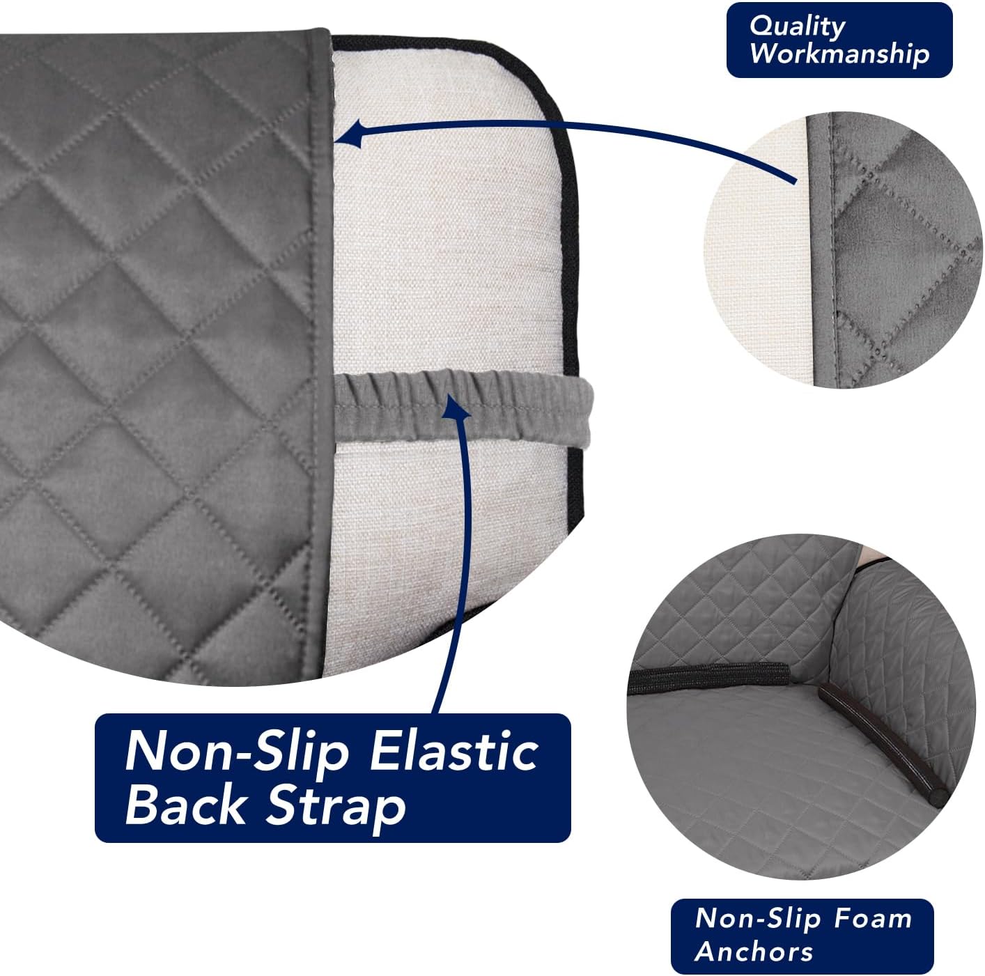 PureFit Reversible Quilted Sofa Cover, Water Resistant Slipcover Furniture Protector, Washable Couch Cover with Non Slip and Elastic Straps for Kids, Dogs, Pets (Loveseat, Gray/Ivory)