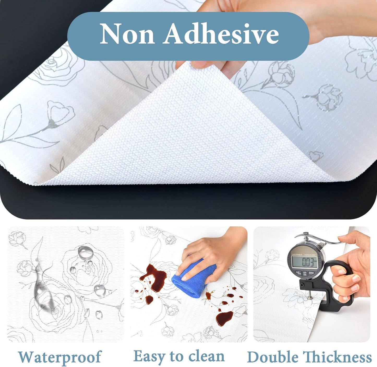 Shelf Liners for Kitchen Cabinets 12in x 30FT Non Adhesive Drawer Liner Sliver Floral Thickened Shelf Liner Paper Strong Non-Slip Easy to Clean for Tool Box Refrigerator with Knife and Tape Measure