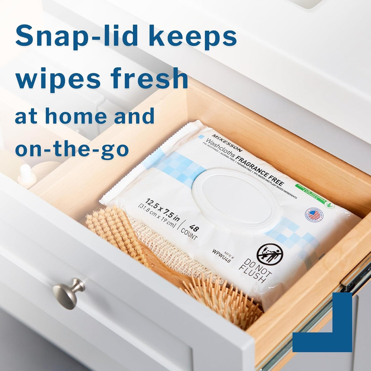 McKesson Washcloth Wipes for Adults, Unscented (3 Pack, 288 Washcloths) Disposable Wash Cloths for Body - Fragrance-Free No-Rinse Formula - Good for Incontinence and Elderly - 96 Wipes Per Pack