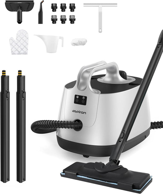 Steam Cleaner, 293°F 58 PSI Powerful Multipurpose Handheld Steam Mop for Home Use, 21 Attachments, 50Oz Capacity, Heavy Duty Steamer for Carpets, Floors, Cars, Tiles, Crack Cleaning, Titanium Silver