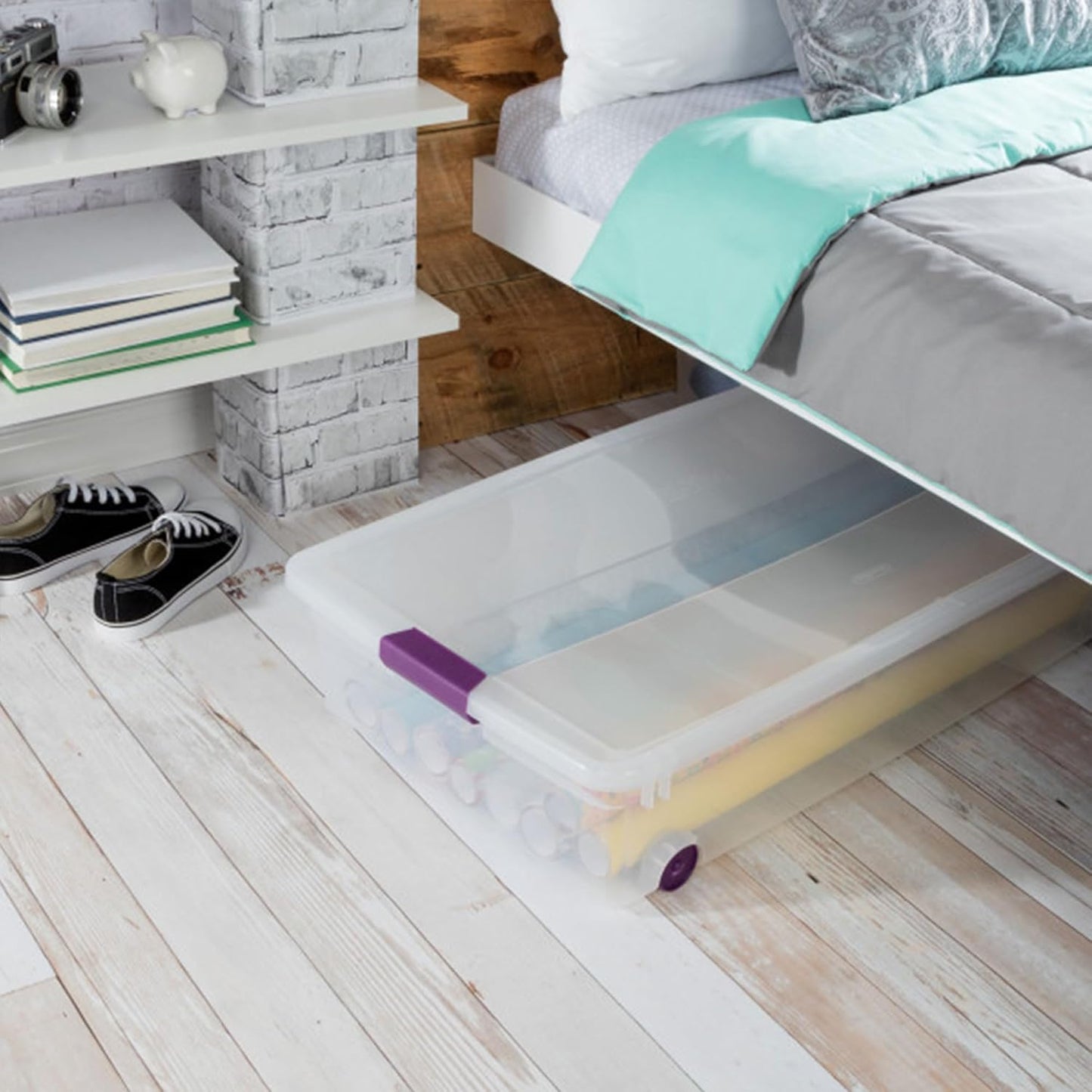 Sterilite 16-Pack 60 Quart ClearView Latch Box, Wheeled Underbed Organizer Bins with Latching Lids - Clear Plastic Organization Containers for Closet, Bedroom, Shelving Units and Everyday Home Storage