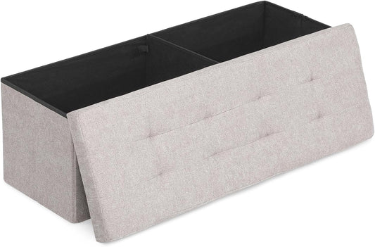 Athena Collection 43" Storage Ottoman Bench Folding Bench with 130L Hidden Storage, Large End of Bed Bench Linen Foot Rest Stool Chest with Flipping Lid for Living Room Bedroom Entryway, Sandy Beige