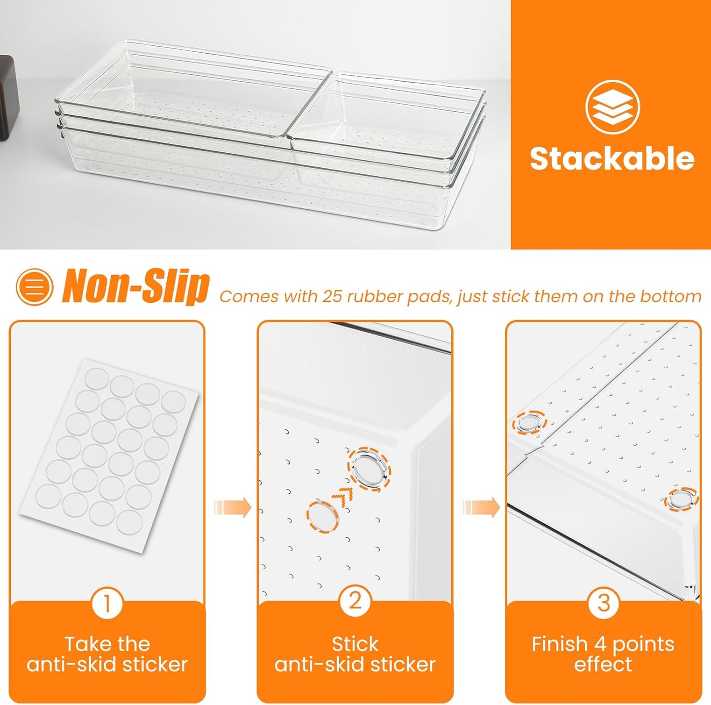 Criusia 18 Pcs Large Size Clear Drawer Organizer Set, Acrylic Non Slip Non Cracking Kitchen Drawer Storage Tray Divider, Multifunctional Storage for Cosmetics, Bathroom, Tools, Kitchen and Office