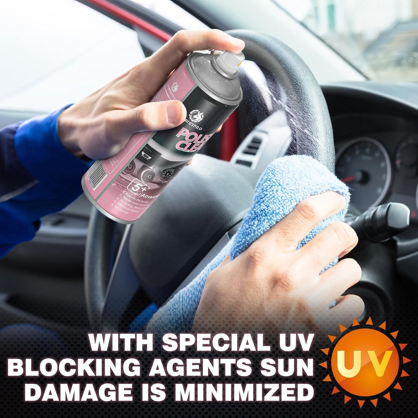 Interior Cleaner and Protectant, 15 Fl Oz Polishing Cleaner Car Interior Spray - Repels Dust & Staining, Restores & Protects Plastic, Vinyl, Leather Seats, Carpet - UV Guard, Anti-Aging