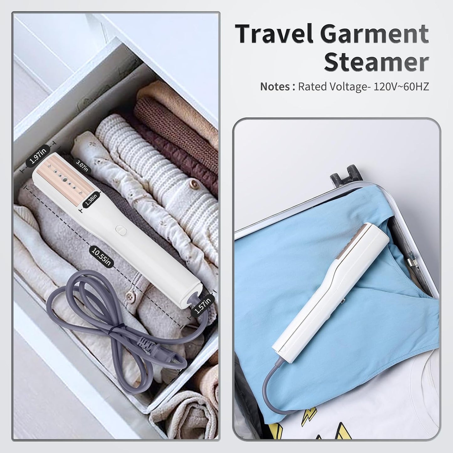 Iron Steamer for Clothes - Mini Iron, Portable Handheld Garment Steamer, 3 in 1 Steam Iron Wet & Dry Ironing, 15s Fast Heat Up, 900W Wrinkles Remover Clothes Steamer for Home, Office and Travel, 120V
