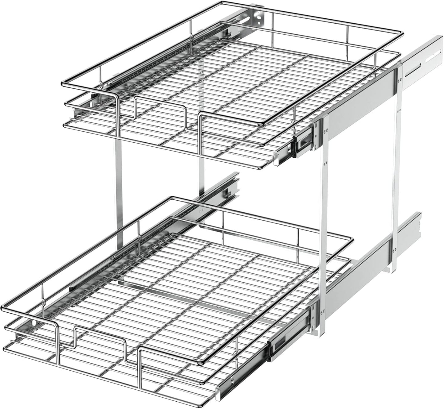 LOVMOR 2 Tier Individual Pull Out Cabinet Organizer 14" W x 21" D, Slide Out Kitchen Cabinet Storage Sliding Shelves