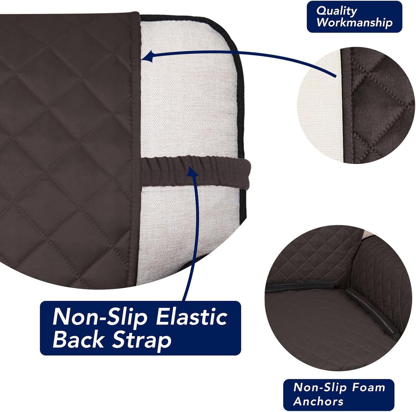 PureFit Reversible Quilted Sofa Cover, Water Resistant Slipcover Furniture Protector, Washable Couch Cover with Non Slip and Elastic Straps for Kids, Dogs, Pets (Oversized Loveseat, Chocolate/Beige)