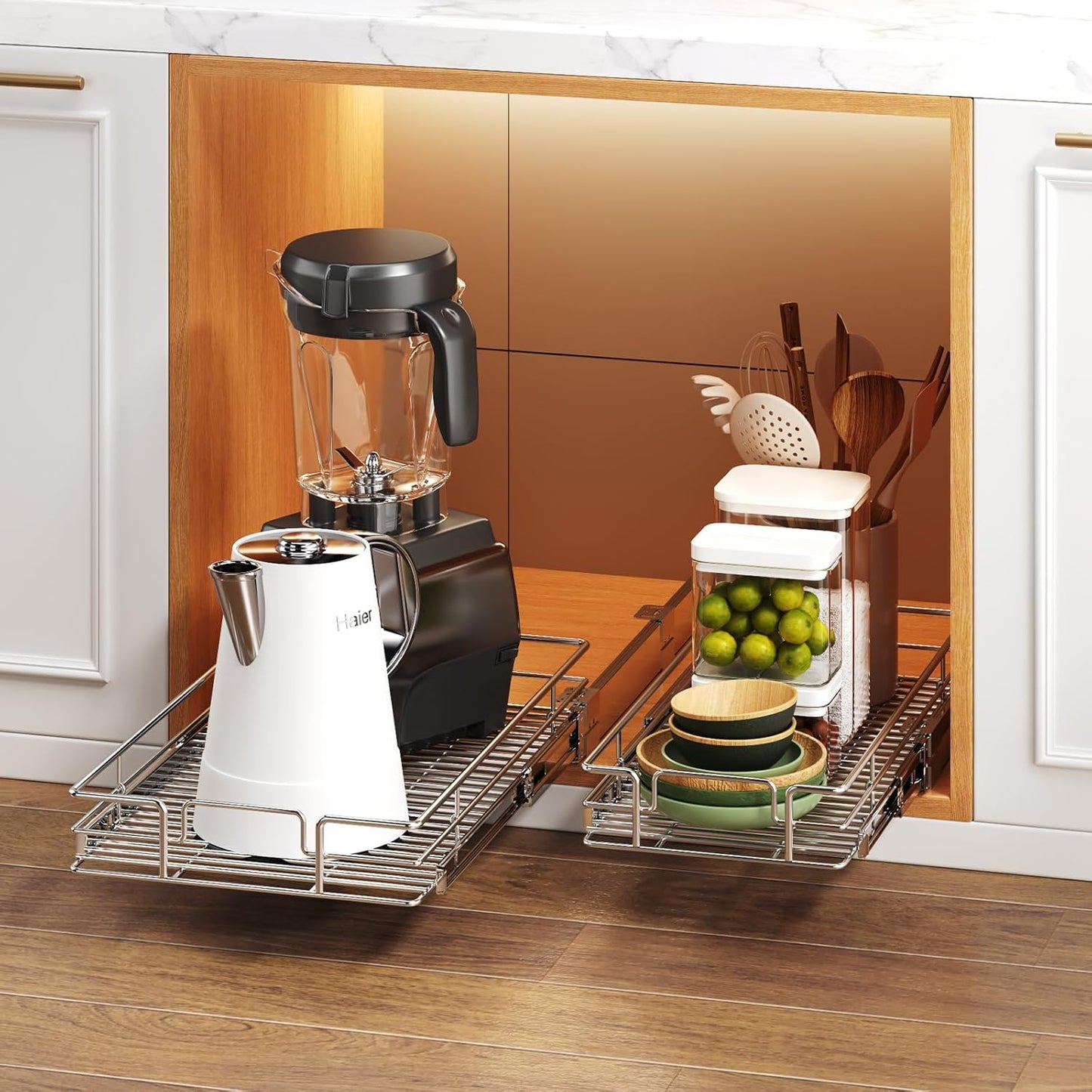 Pull Out Cabinet Organizer 22½" W x 21½" D, Heavy Duty Cabinet Pull Out Shelves, Slide Out Drawers Organization for Kitchen Cabinets Bathroom