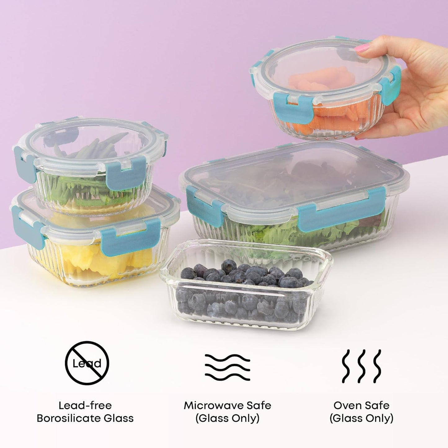 JoyJolt 24pc Borosilicate Glass Storage Containers with Lids | 12 Airtight/Freezer Safe Food Storage Containers for Pantry and Kitchen | Meal Prep Container for Lunch | Glass Tupperware Set
