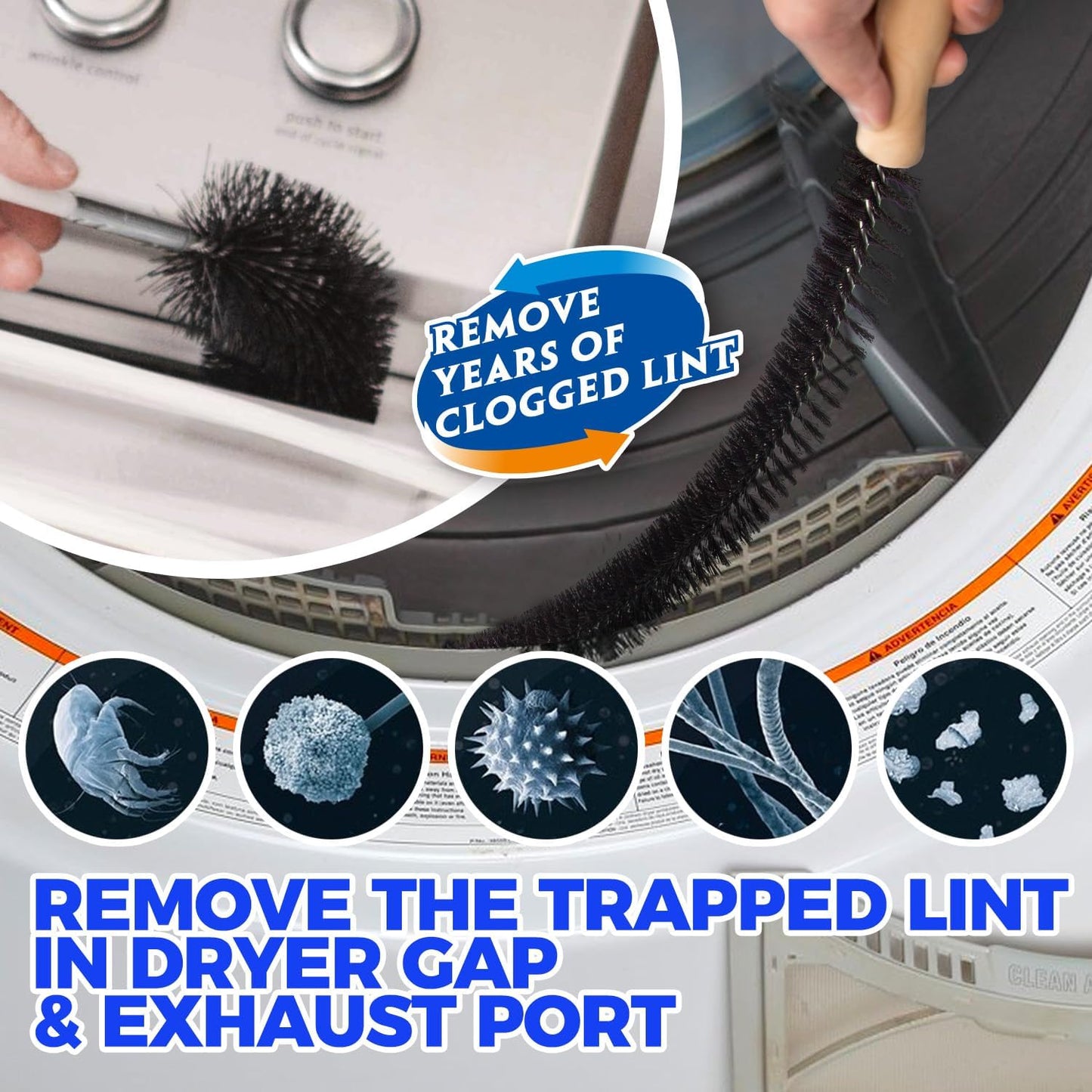 Holikme Dryer Vent Cleaner Kit, Include 30Feet Dryer Vent Cleaning Brush, Dryer Lint Vacuum Attachment, Lint Brush & Dryer Adapters, Blue
