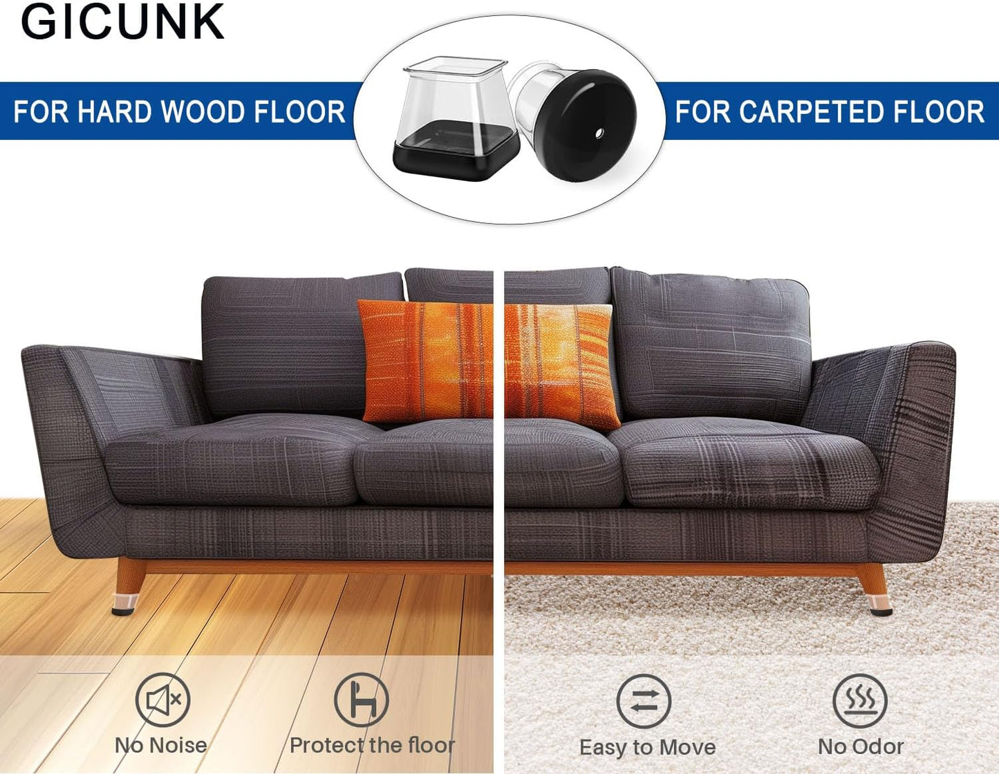 28 Pcs Chair Leg Sliders for Carpet, Square Chair Glides, Silicone Furniture Leg Protectors Caps, Carpet Protectors Table Feet Covers Cups, Teflon Furniture Pads Sliders (Fit:13/16" ~ 1")