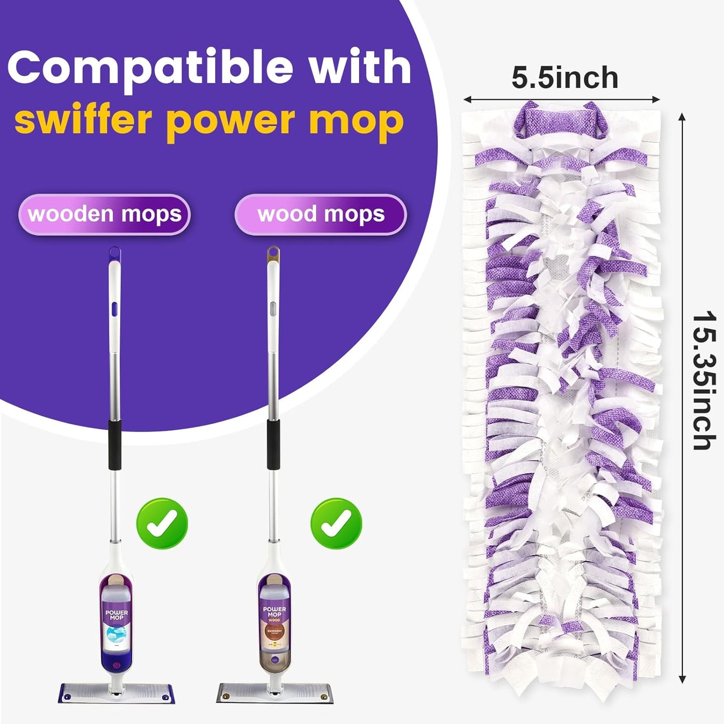 Power Mop Pads Compatible with PowerMop, Disposable Mopping Pad Refills for Cleaning, Multi-Surface Wood Floor Replacement Pads (8)