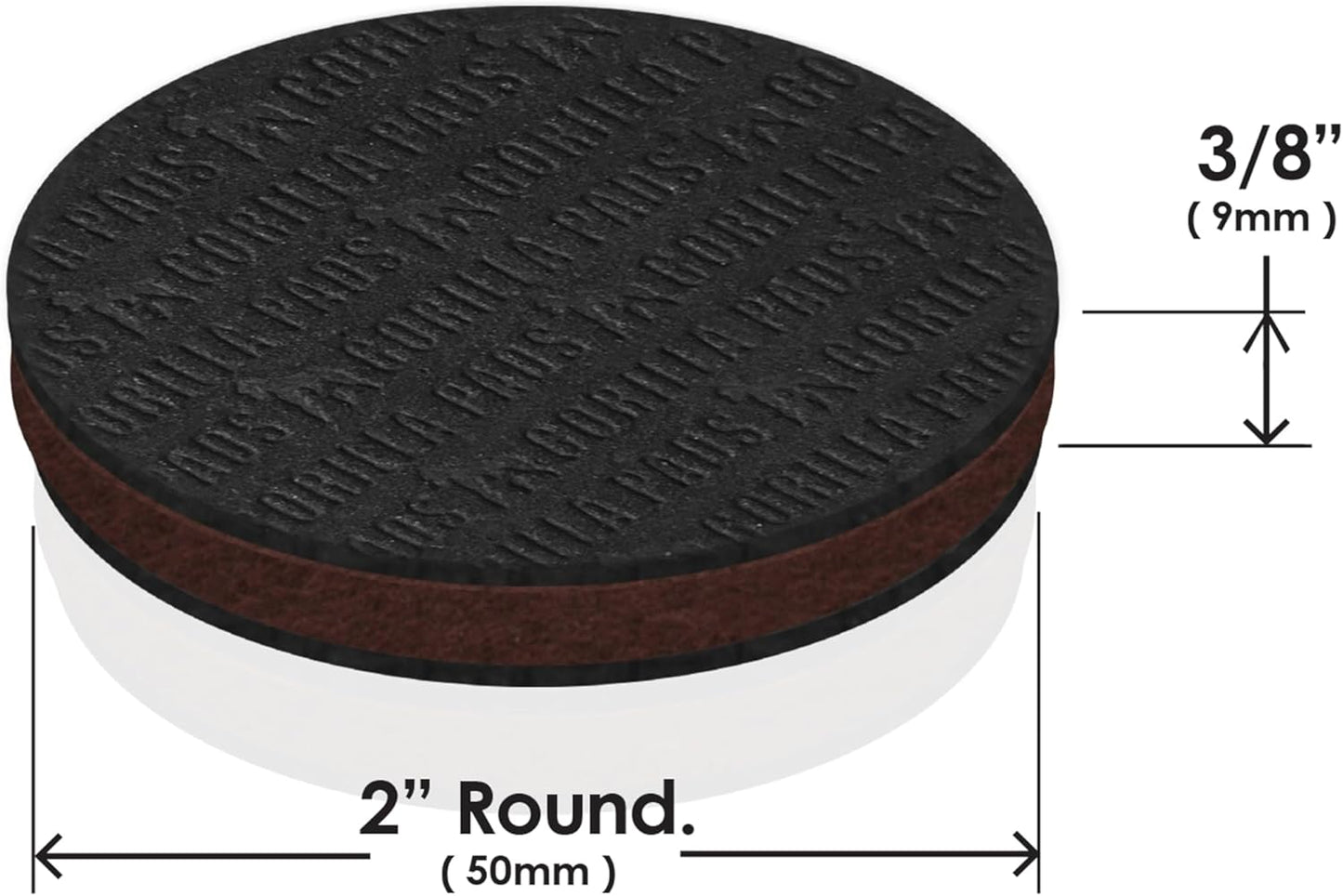 Slipstick GorillaPads CB144 Non Slip Furniture Pads/Grippers (Set of 8) Furniture Feet Floor Protectors, 2 Inch Round, Black