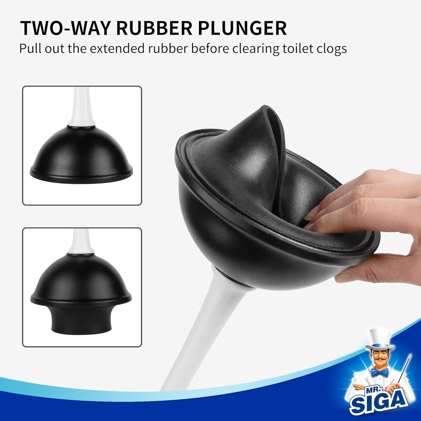 MR.SIGA Toilet Plunger and Bowl Brush Combo for Bathroom Cleaning, White, 2 Sets